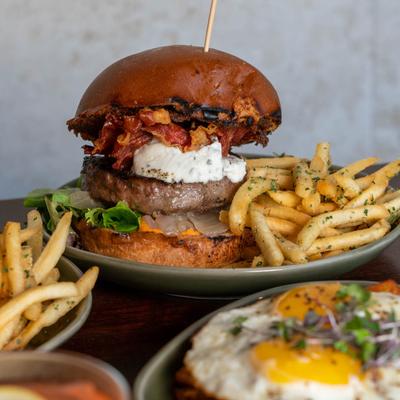 A burger and other dishes served