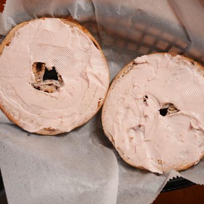 Blueberry smear bagel.