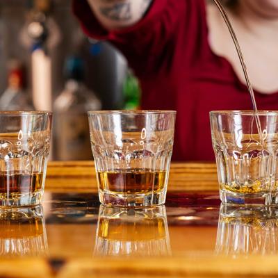Glasses of whiskey.