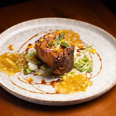 Warm cabbage salad, apple cider gastrique