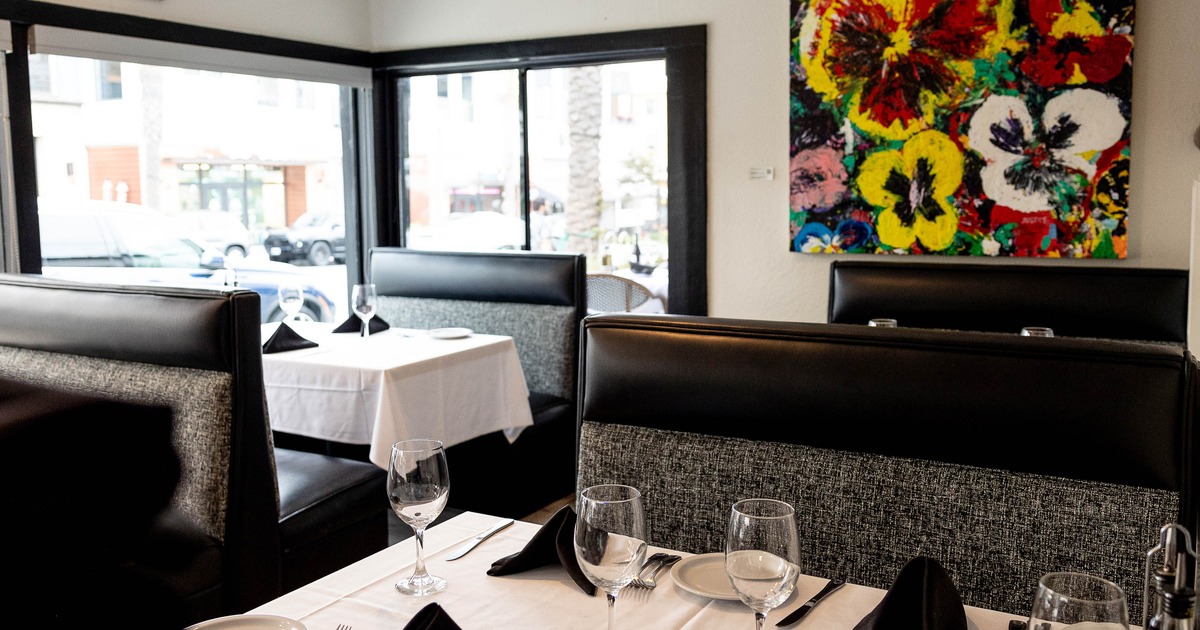 Interior, restaurant booths in dining area