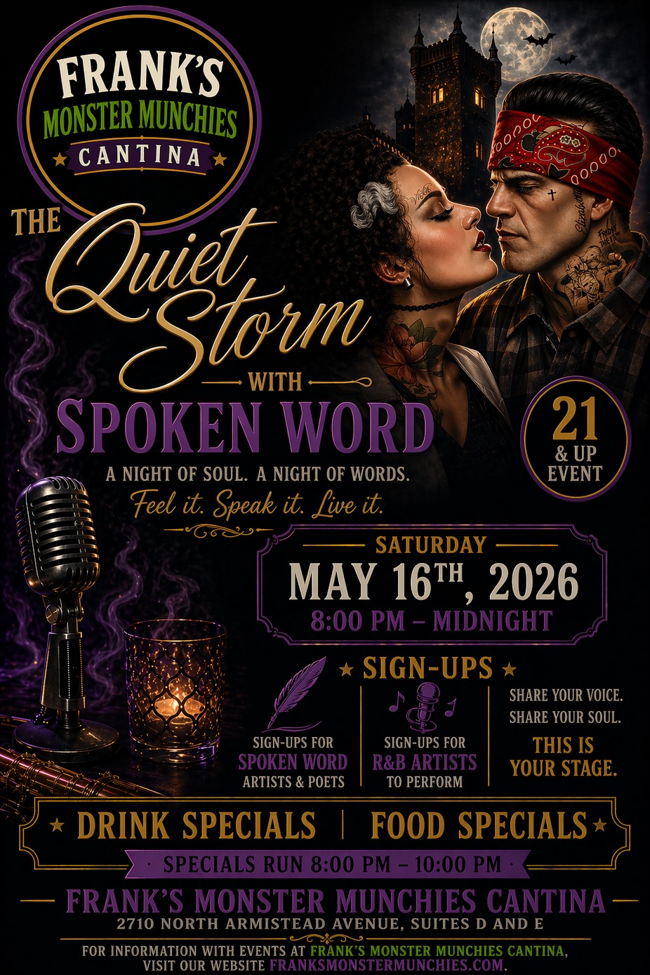 🔥🌙 The Quiet Storm with Spoken Word 🌙🔥 at Frank’s Monster Munchies Cantina event photo