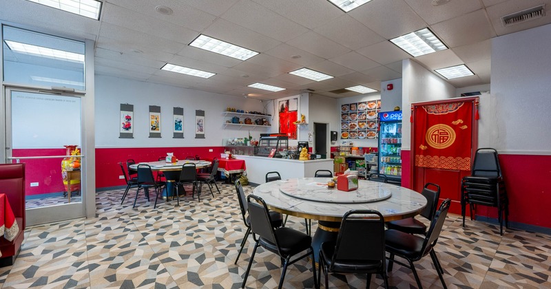 Interior, dining area with tables and chairs