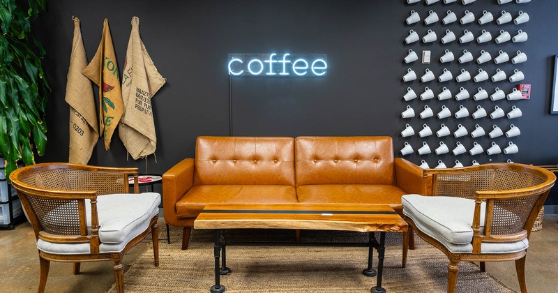 Interior, leather lounge with seating