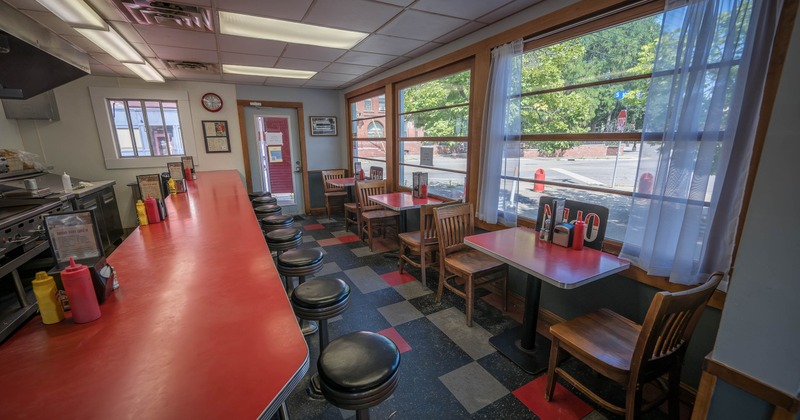 Interior, tables and chairs