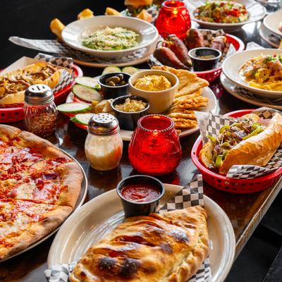 Assortment of dishes from Belltown Pizza.