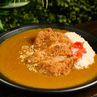 Chicken katsu, with steamed rice, and Japanese curry.