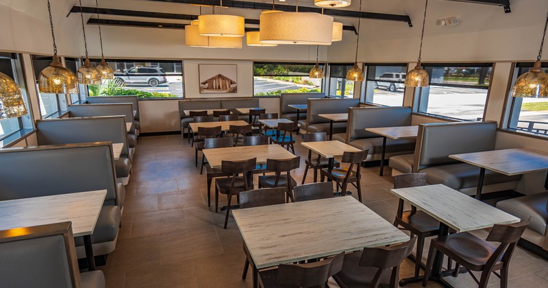 Interior, wide view, dining area