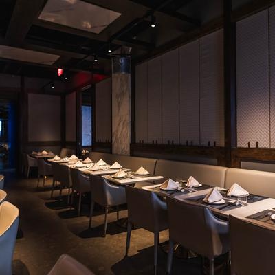 Dining area, tables ready for guests.