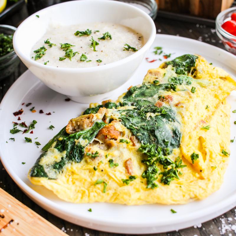 Spinach And Chicken Sausage Omelette photo