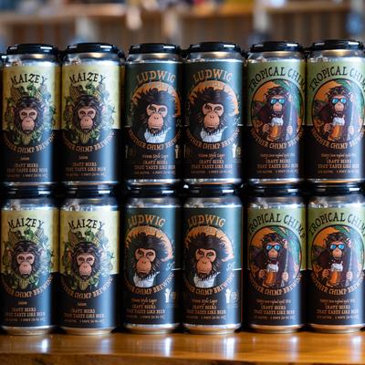 Beer cans showcased.