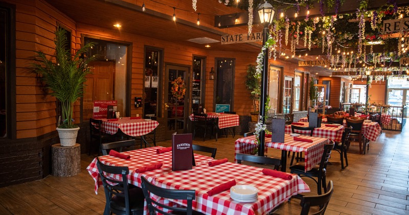 Dining space, tables ready for guests