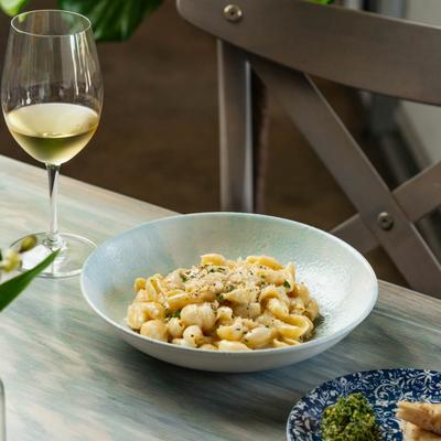 Conchiglie ai Quattro Formaggi - Shells in 4 Cheeses: Fontina, Gruyere, Mozzarella, Parmigiana.