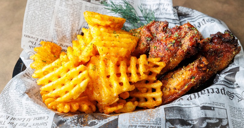 Lemon Pepper Wings, with waffle fries