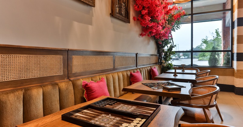 Interior, diner area, booths