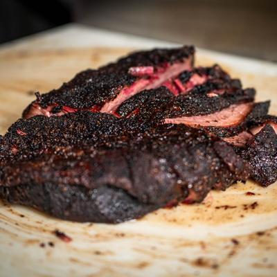 Smoked brisket, close up.