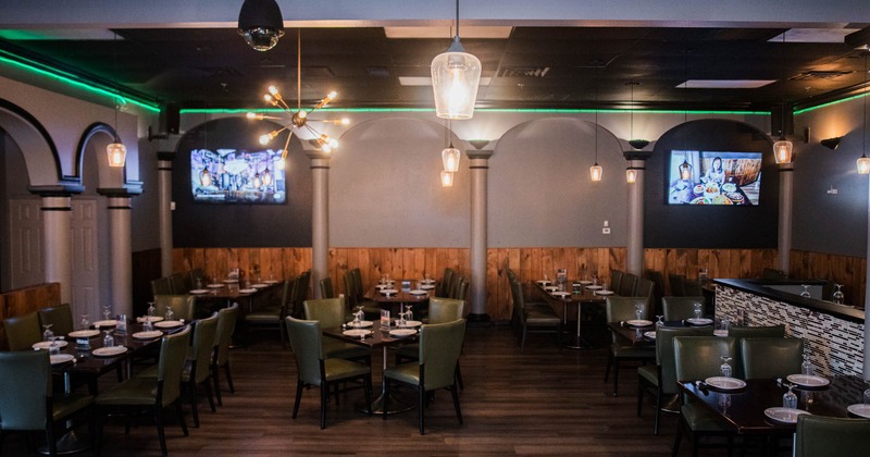 Dining area, tables ready for guests