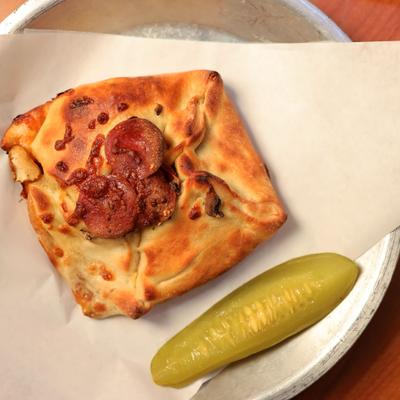 Pastry with pepperoni.