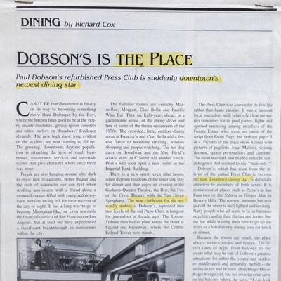 A newspaper article titled 'Dobson's Is The Place'