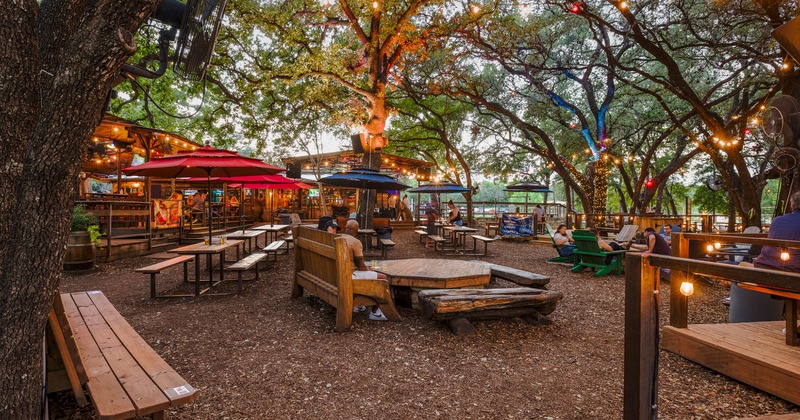 Seating area under trees
