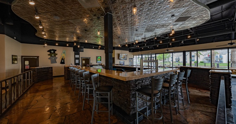 Interior, bar area with bar stools