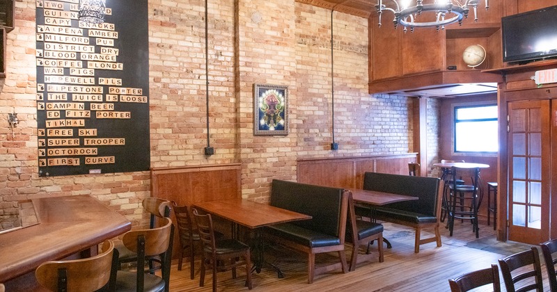 Seating area with tables and upholstered seats