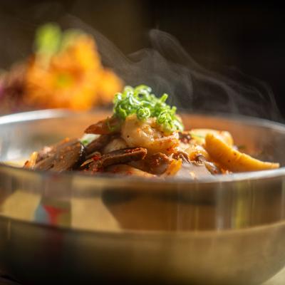 Seafood soup, closeup.