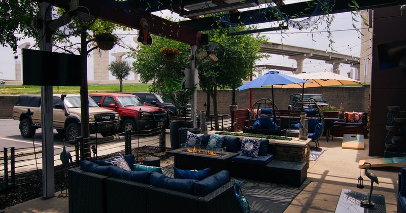 Exterior, tables and sofas