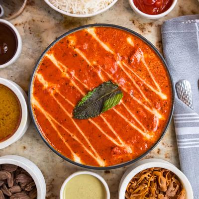 Butter chicken, served.