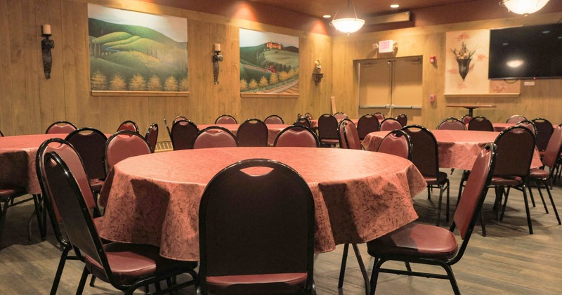 Dining area with banquet tables