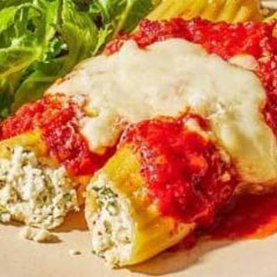 Chicken Manicotti Florentine, close-up.