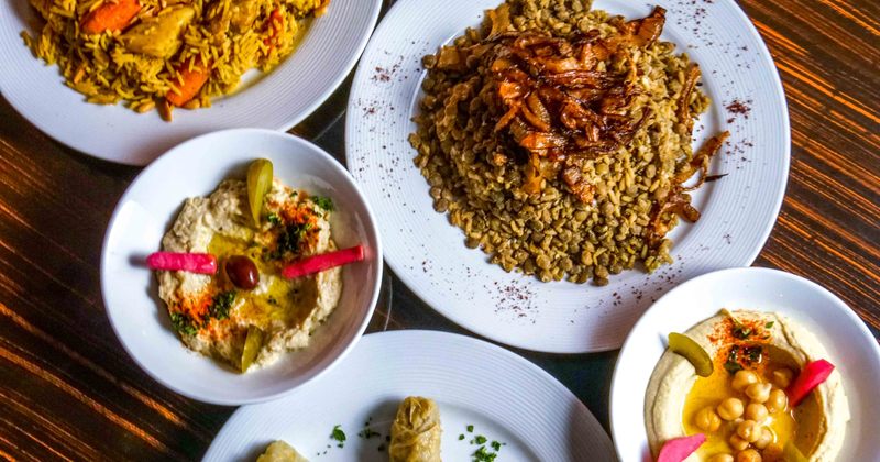 Numerous dishes, served