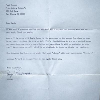 A typed letter from 1984, expressing gratitude and the anticipation of future