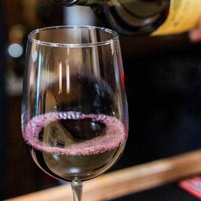 Red wine in a glass.