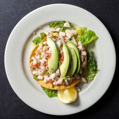 Seafood ceviche tostada.