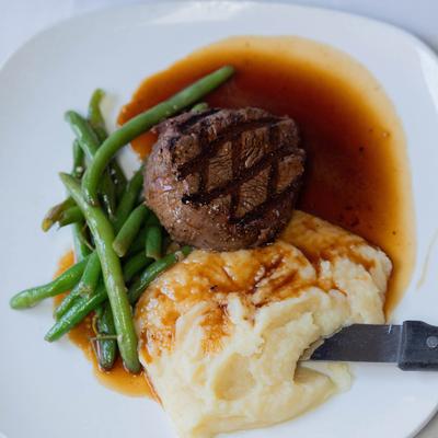Filet Mignon with mashed potatoes.