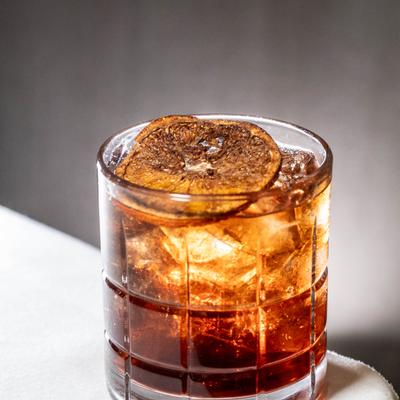 Negroni cocktail, side view.