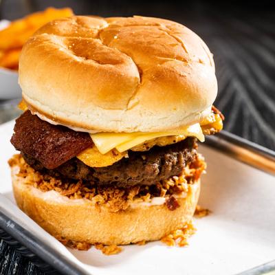 Breakfast burger, a close up