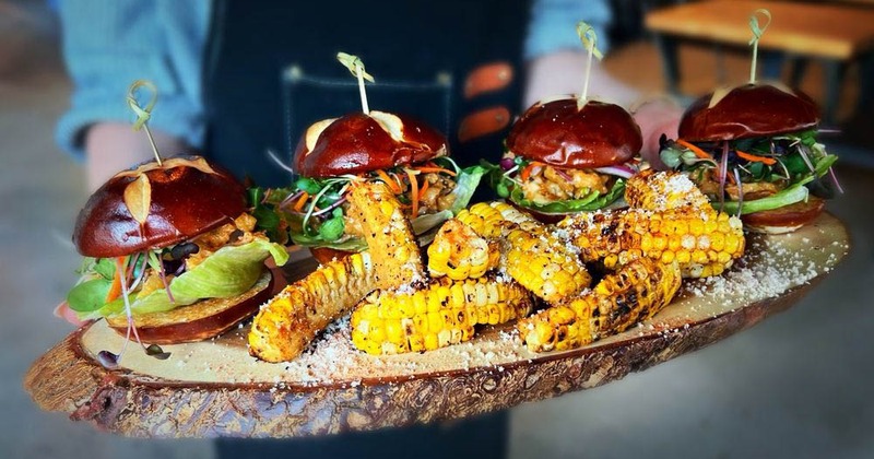 Vegan sliders, and roasted corn