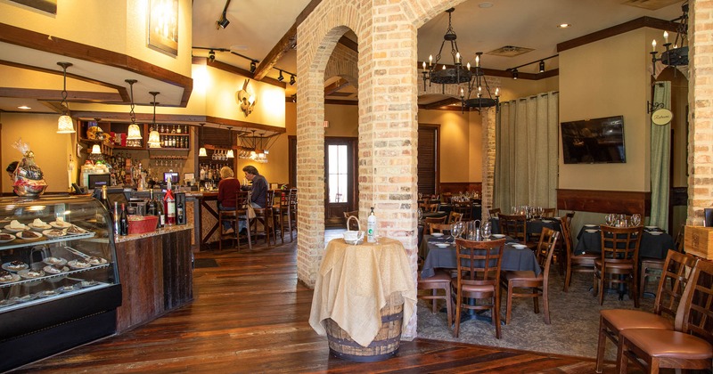 Bar and seating area, guests sitting and having fun