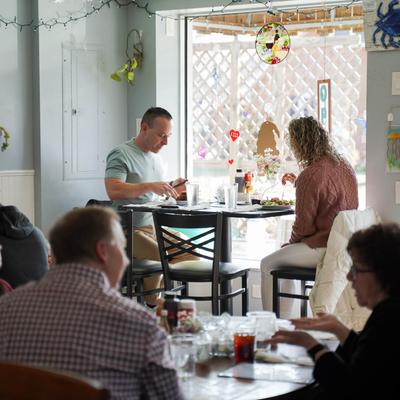 Interior, guests dining.