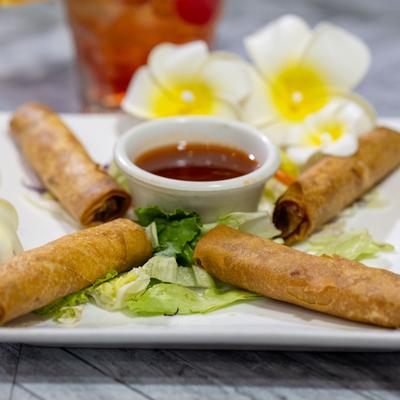 Egg Rolls with dipping sauce.