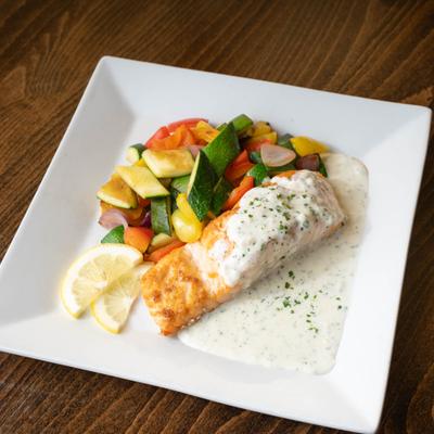 Salmon in dill cream.