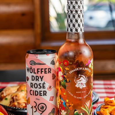 Rose cider and a bottle of Rose wine.