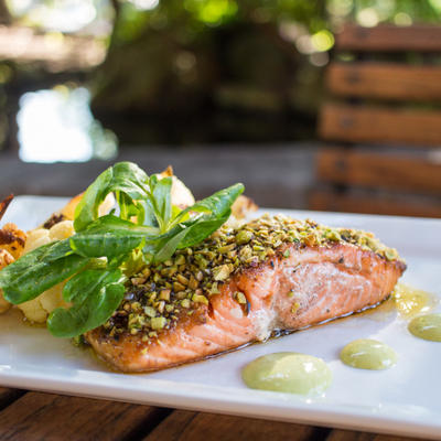 Fish with greens closeup