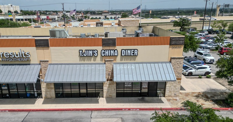 Aerial view to restaurant and parking lot
