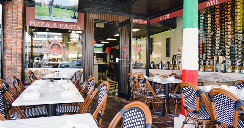 Outdoor dining area with set tables