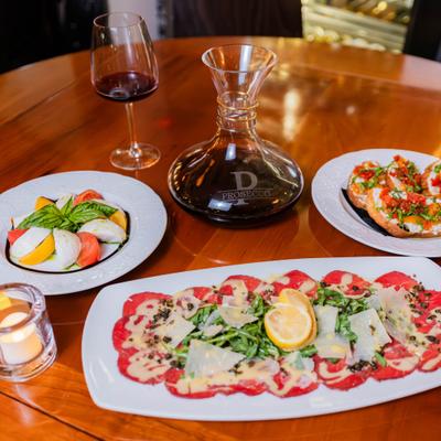 Various food and wine.