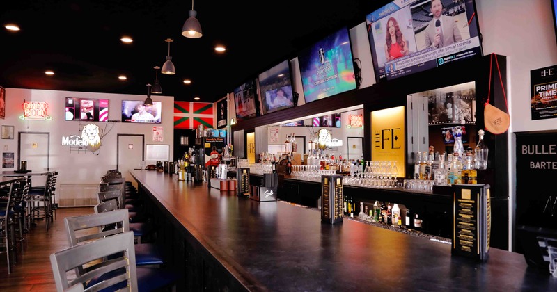 Interior, bar area, bar and bar stools