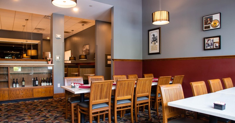 Interior, dining tables and seating